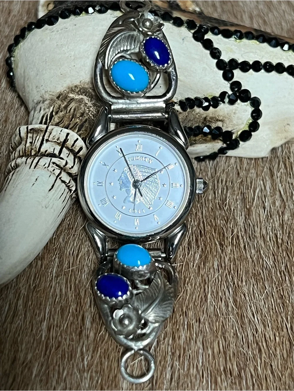 Vintage Sterling silver  women’s running beat Robert Becenti liberty watch